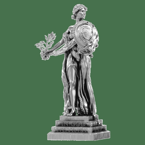 Classical Allegorical Silver Sculpture Standing Liberty with Shield