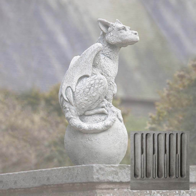 Classical Bird Garden Statue on Fluted Pedestal Base, Weathered Finish.
