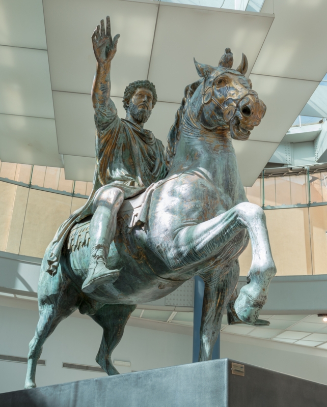 Classical Equestrian Bronze Statue in Museum Atrium with Grand Scale