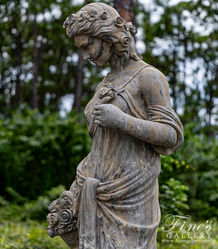 Classical Four Seasons Garden Statues, Set of Four on Pedestal Mounts.