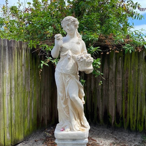 Classical Garden Statue Flower Motif Draped Clothing Cast Stone
