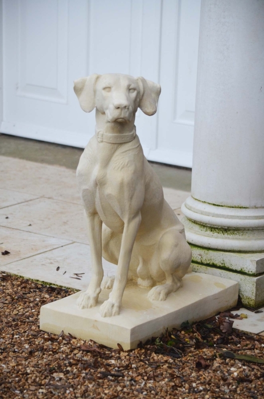 Classical Garden Statue Hunting Dog Silhouette Weathered Stone Finish