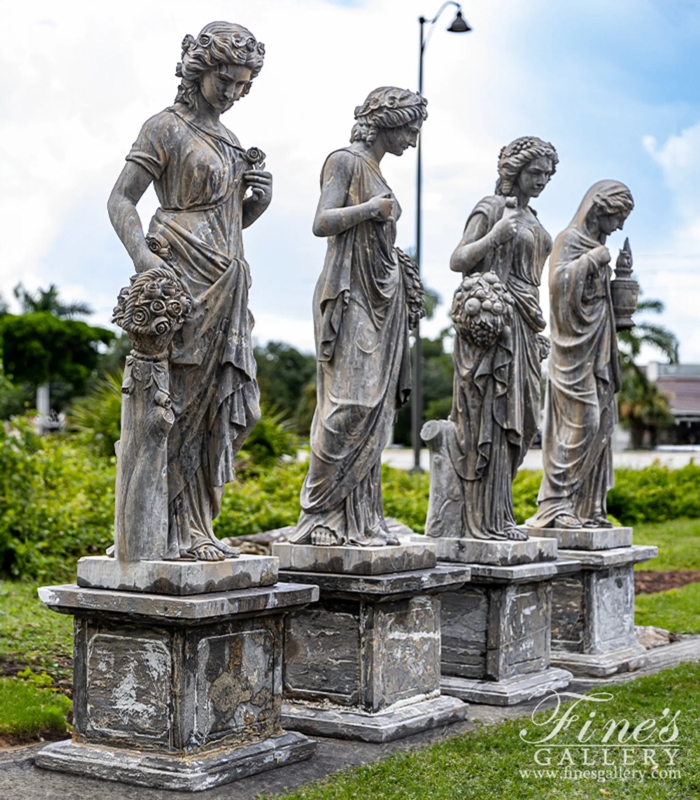 Classical Garden Statue Set, Life-size Four Seasons, Integrated Pedestals.