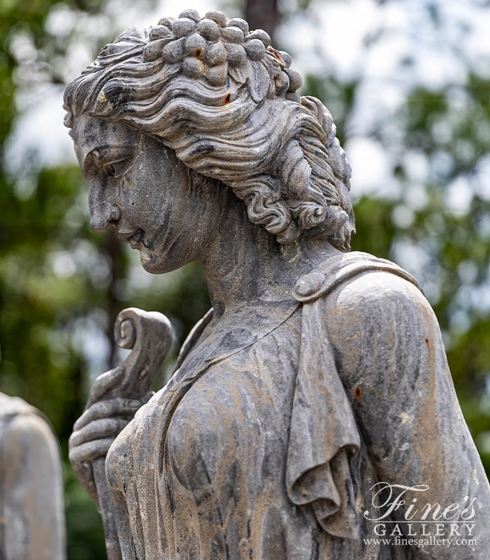 Classical Marble Garden Statue Set, Four Seasons Antique Gray Stone.