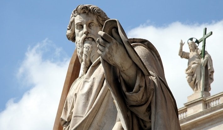 Classical Stone Statue, Monumental Bearded Figure On Tall Pedestal