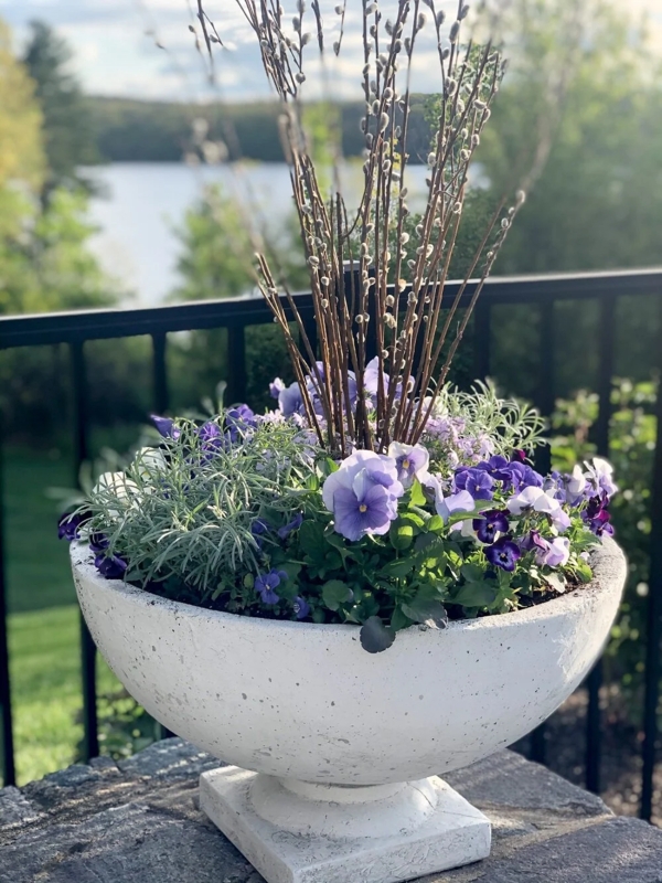 Classical Urn Garden Arrangement, Weathered Stone Pedestal.