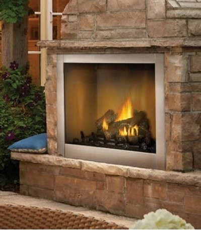 Clean Face Outdoor Fire Feature Built-In Gas Logs Brushed Finish