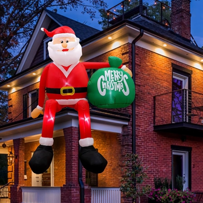 Climbing Santa Inflatable 8 Ft, On Ladder LED Vertical Yard Decor