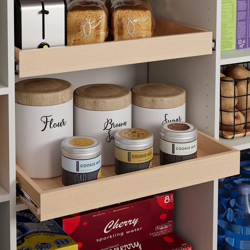 Closet Drawers with Cutout Handles for Modern Pull-Out Pantry System