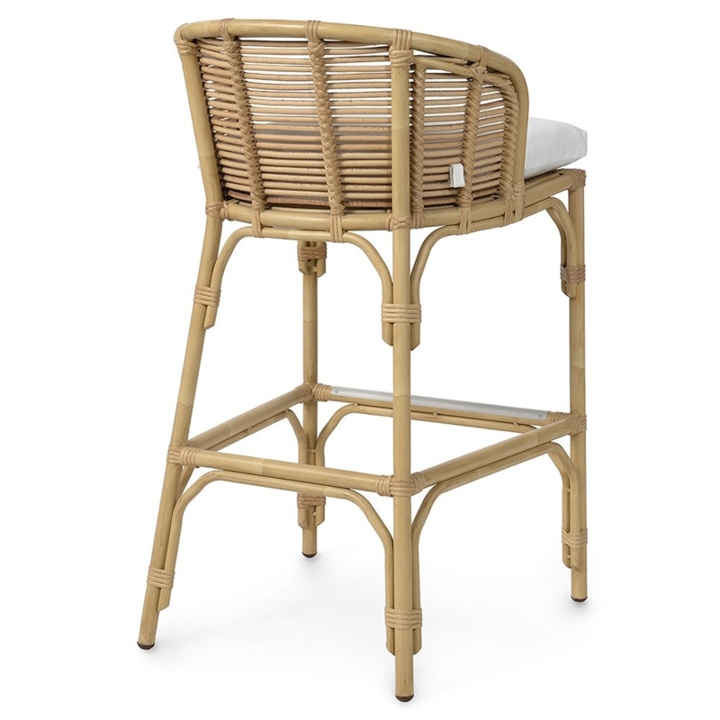 Coastal Bar Stool with Natural Woven Wicker Barrel Back