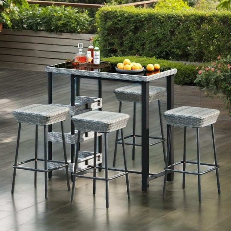 Coastal Bar Stools with Woven Bucket Seat and Black Metal Base