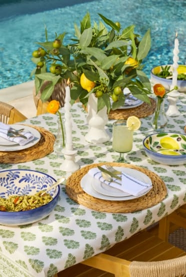 Coastal Blue Patio Decor Blue Lanterns & Yellow Accents