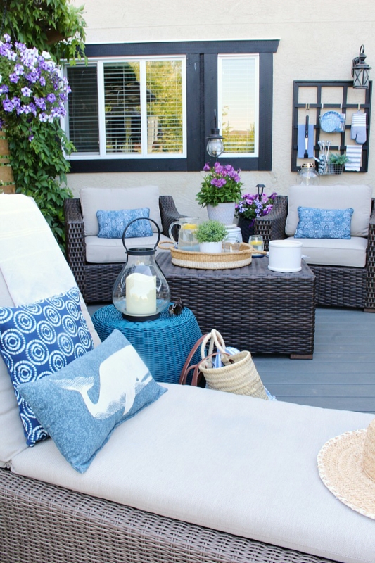 Coastal Farmhouse Outdoor Sectional Sofa with Corner Fireplace