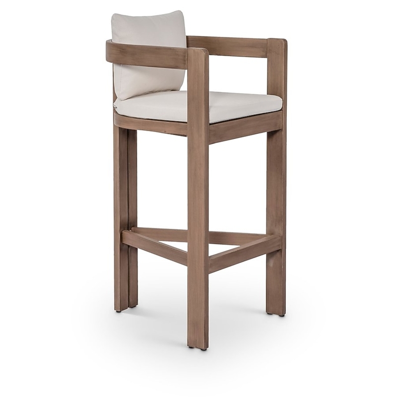 Coastal Patio Bar Stool with Rope Woven Back and Cream Upholstery