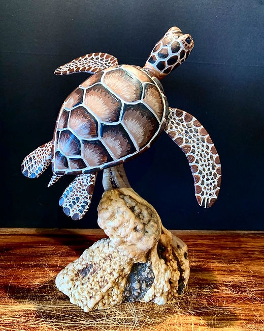 Coastal Sculpture Floral Shell Accents Vibrant Teal Handcrafted Clay