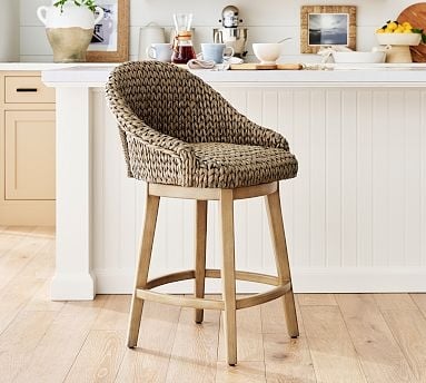 Coastal Swivel Counter Stool with Woven Seagrass Bucket Seat