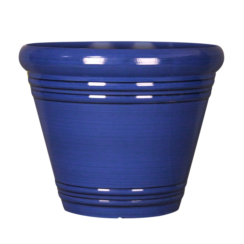 Cobalt Blue Ribbed Planter Pot, Round Resin Coastal Patio Garden