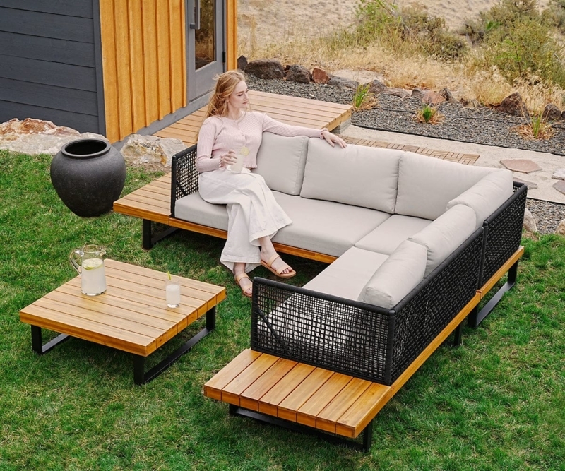 Coffee Table Outdoor Square Silhouette Slatted Top Low Profile