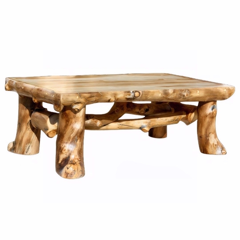 Coffee Table Rustic Lodge Log Legs Thick Slab Top Natural Bark