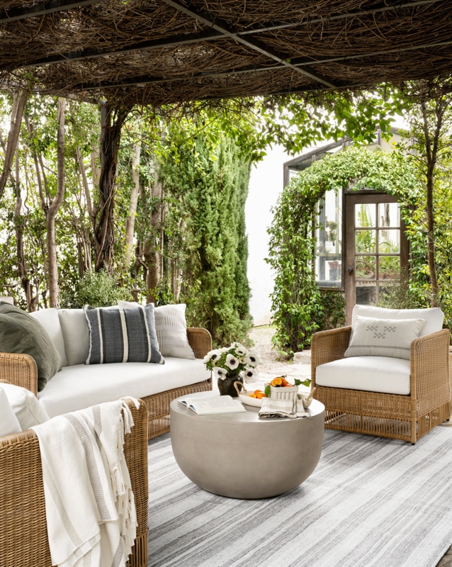 Coffee Table with Architectural Pedestal Base and Stone-Like Charcoal Finish