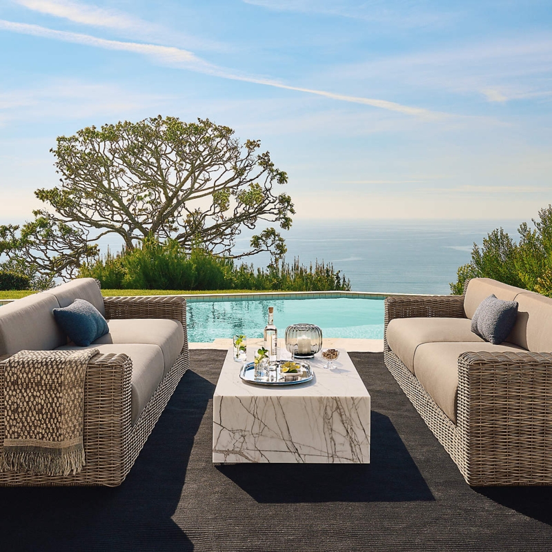 Coffee Table with Circular Marble Top, Low Profile Pedestal and Stone Veining
