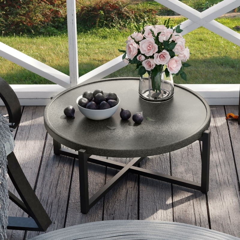Coffee Table with Conical Pedestal Base and Matte Stone-Like Finish