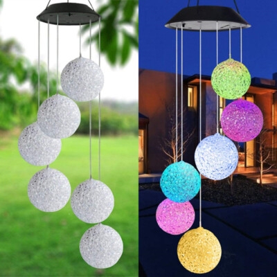Color Changing Spheres Wind Chime with Solar Panel Top
