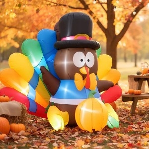 Colorful Holiday Turkey Display Multicolored Tail Integrated Sign