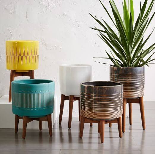 Colorful Planter Set with Yellow, Teal, and Orange Tripods