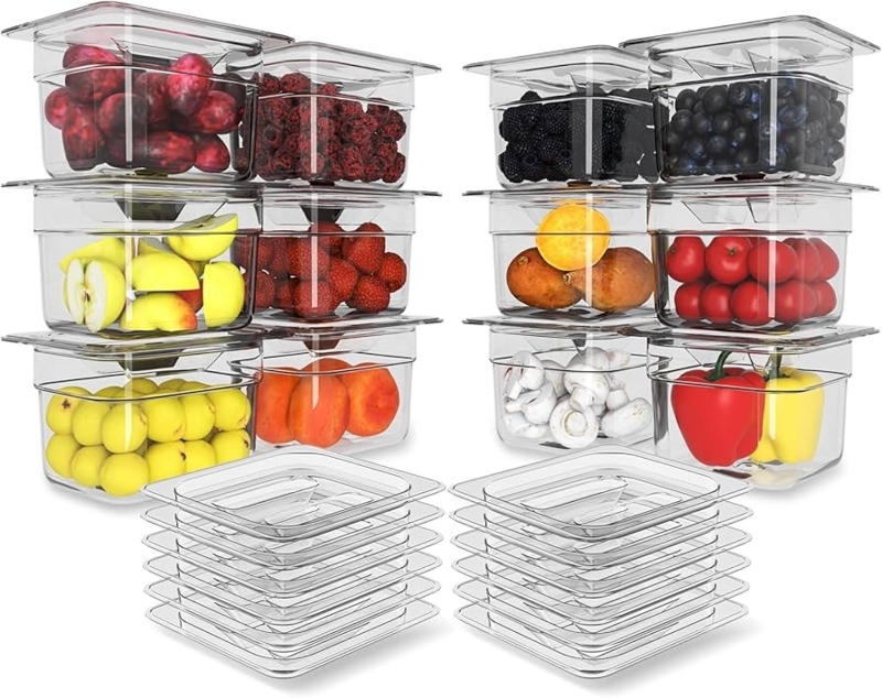 Commercial Food Pans, Polycarbonate Construction 12 Piece Set.