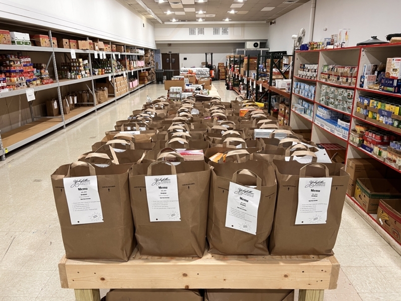 Commercial Shelving, High Density Wire with Blue Bins, Pantry Storage