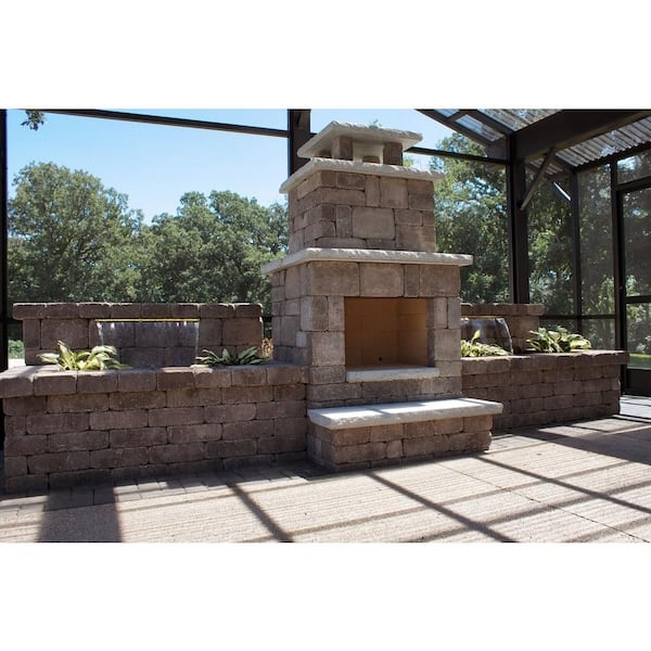 Compact Rustic Outdoor Fireplace with Integrated Chimney and Stone Look
