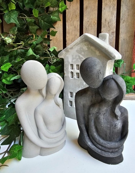 Concrete Figurine Hugging Couple Silhouette Abstract Minimalist