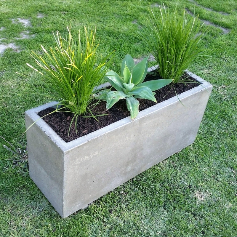 Concrete Trough Planter, Large Rectangular Modern Patio Box. (63 chars)