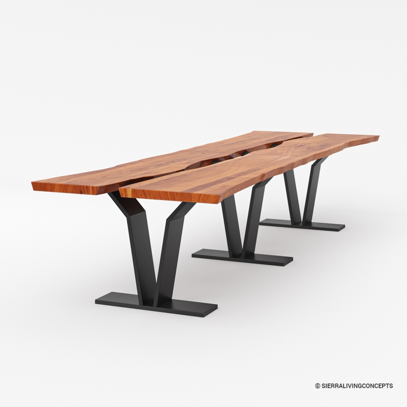 Conference Table Live Edge Wood X Frame Base Black Metal Industrial