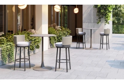 Contemporary Bar Stool Metal Woven Lattice Pattern Outdoor Safe