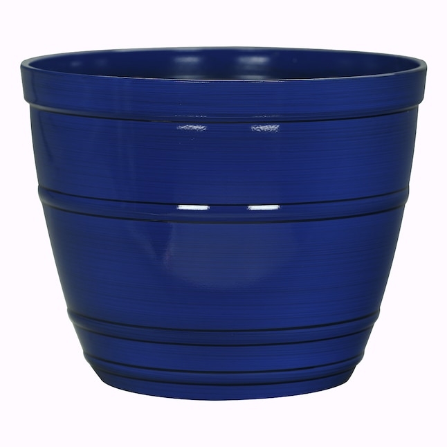 Contemporary Blue Garden Planter, Large Mottled Resin Tapered Pot