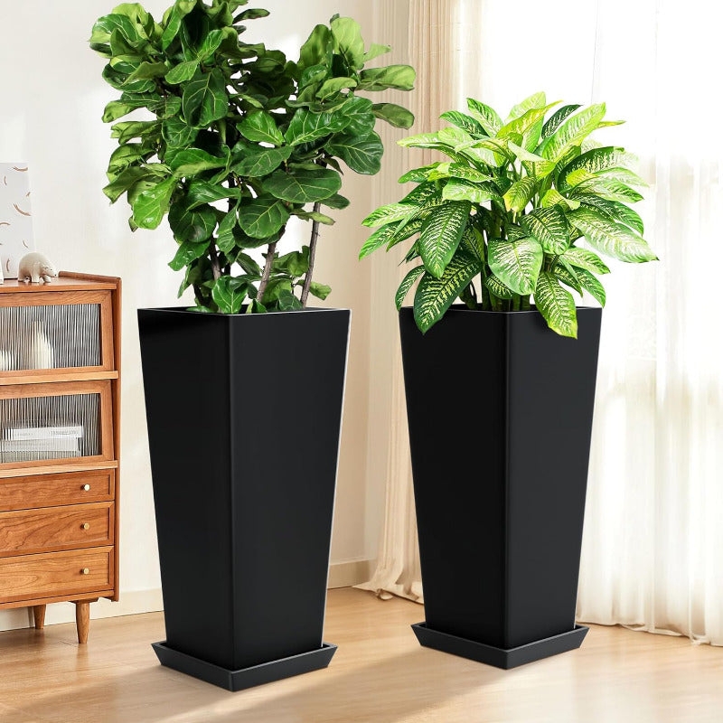 Contemporary Matte Black Tall Tapered Square Planter Smooth