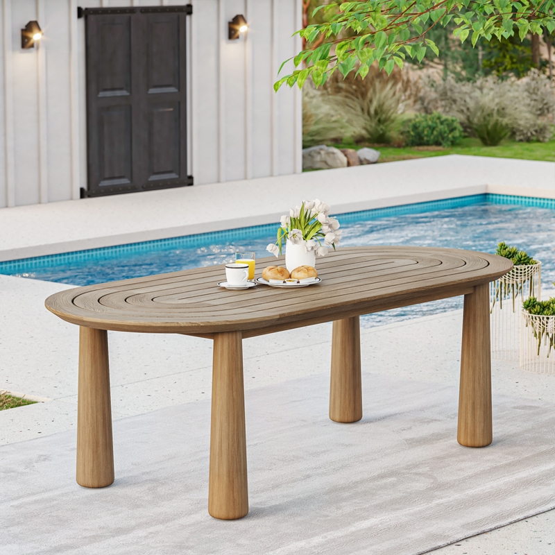 Contemporary Oval Dining Table featuring Slatted Pedestal Base