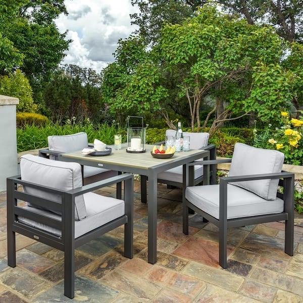 Contemporary Patio Dining Set 5-Piece Tonal Gray Metal Slatted Top