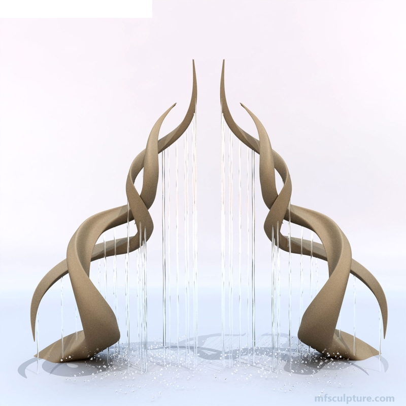 Contemporary Ribbon Sculpture Fountain Polished Bronze Cascade