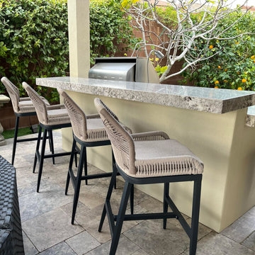 Contemporary Rope Back Bar Stools on Slender Black Metal Frames
