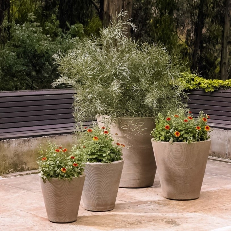 Coordinated Outdoor Container Garden, Mocha Geometric Planter Set