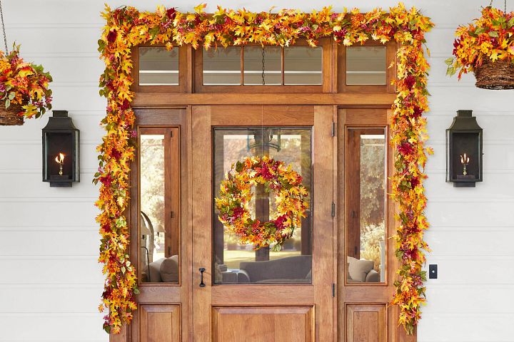 Coordinated Wreath & Garland Set Full Foliage Matching Autumn Decor