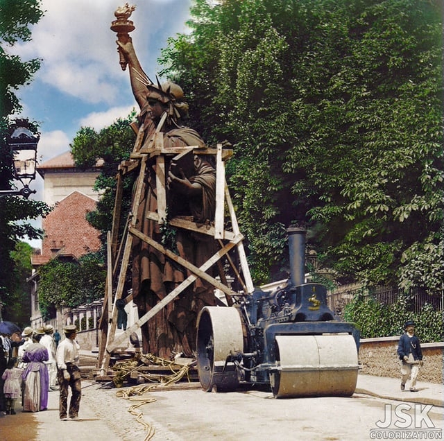 Copper Finish Sculpture Transported by Steam Engine