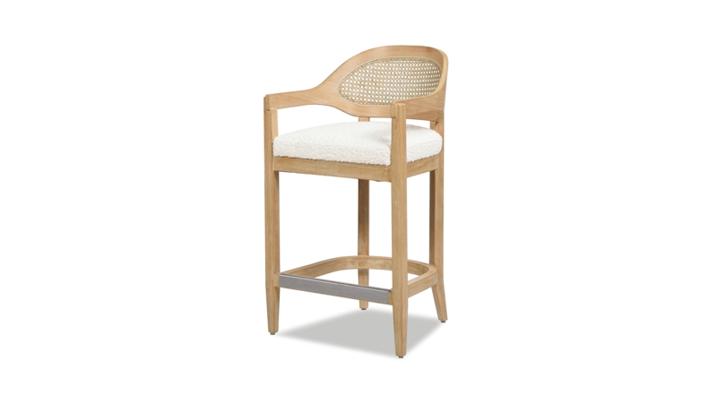 Counter Stool Cane Back Boucle Seat Black Frame Tapered Legs