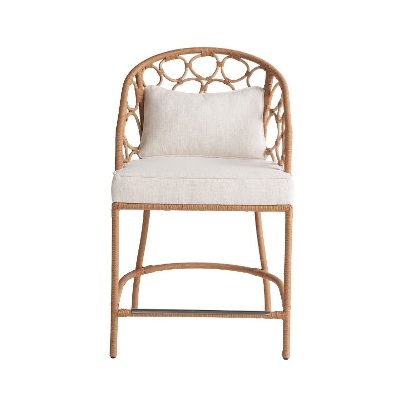 Counter Stool in Natural Woven Rattan with Barrel Backrest