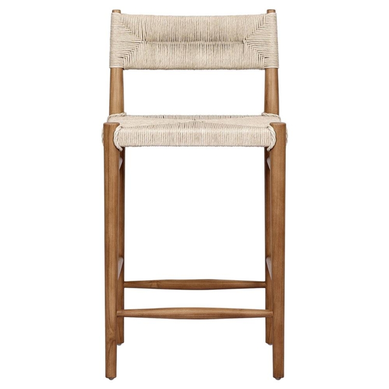 Counter Stool in Off-White Woven Wicker with Curved Back