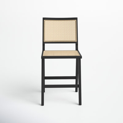 Counter Stool Minimalist Black Frame with Natural Cane Mesh Back