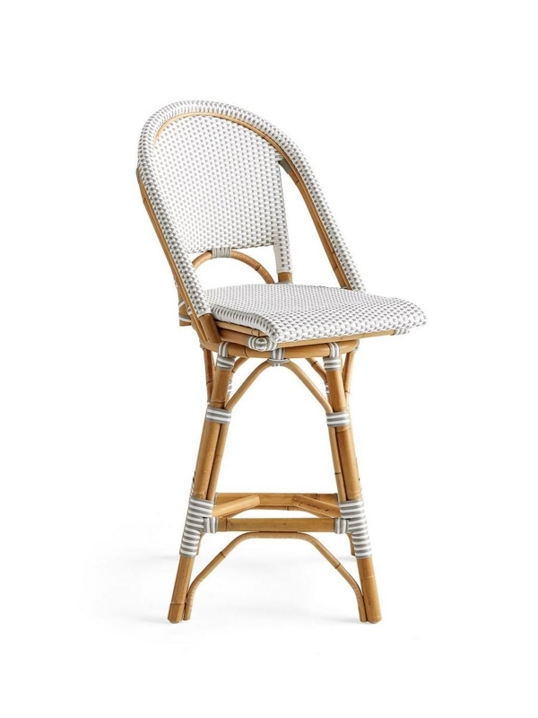 Counter Stool Rattan Frame Swivel Checkered Weave Coastal Bistro Style